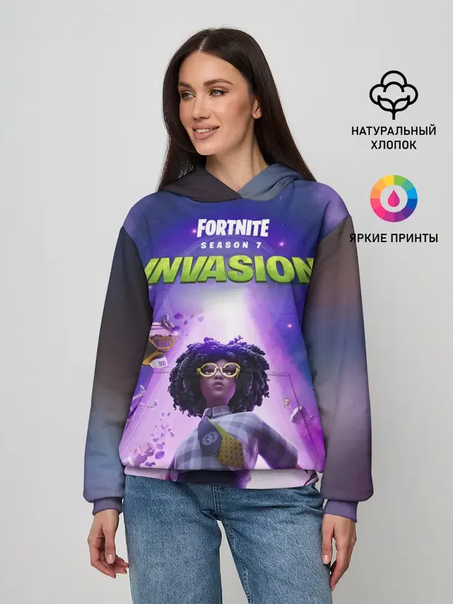 Женское худи с принтом «Фортнайт — FORTNITE 7 СЕЗОН 2 ЧАСТЬ»