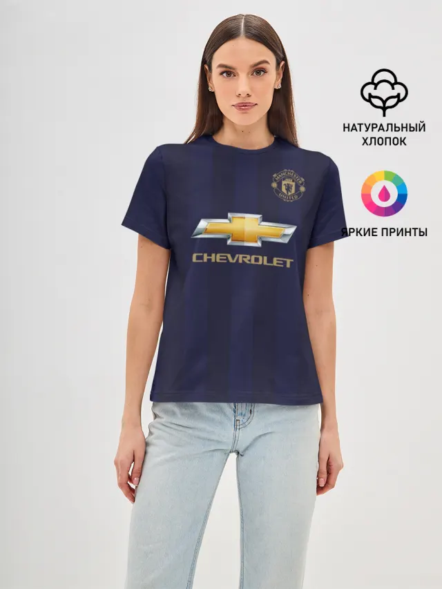 Женская базовая футболка с принтом «Манчестер Юнайтед — Погба Форма Новая Away 18/19»