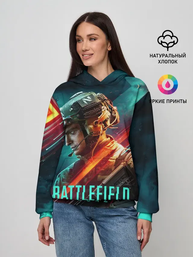 Женское худи с принтом «Battlefield 2042 Soldier»