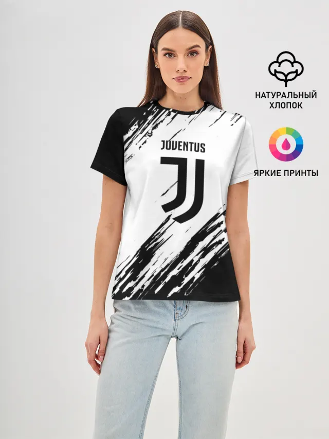 Женская базовая футболка с принтом «Ювентус — JUVENTUS SPORT»