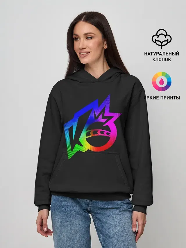 Женское худи с принтом «The knockout city — Knockout city. Rainbow logo»