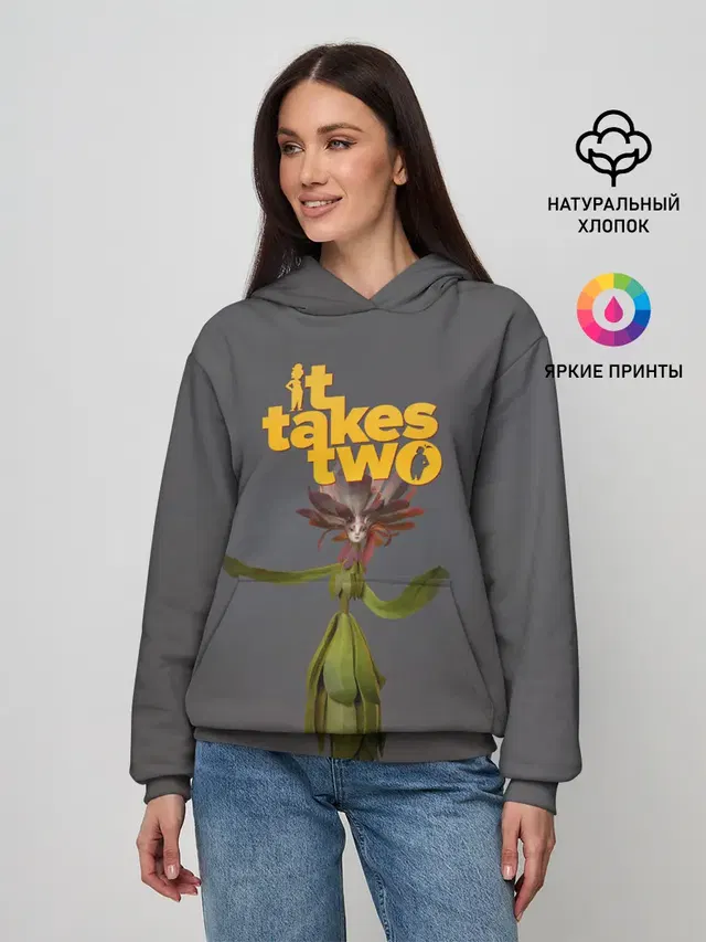 Женское худи с принтом «Joy — It takes two Joy — Нужны двое Радость»
