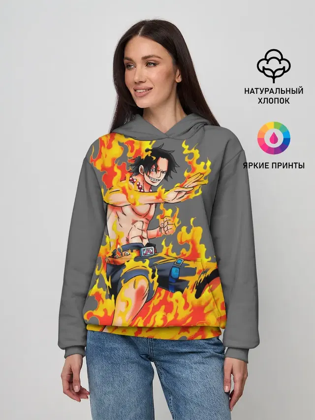 Женское худи с принтом «Ван Пис — Портгас Д Эйс из One Piece»