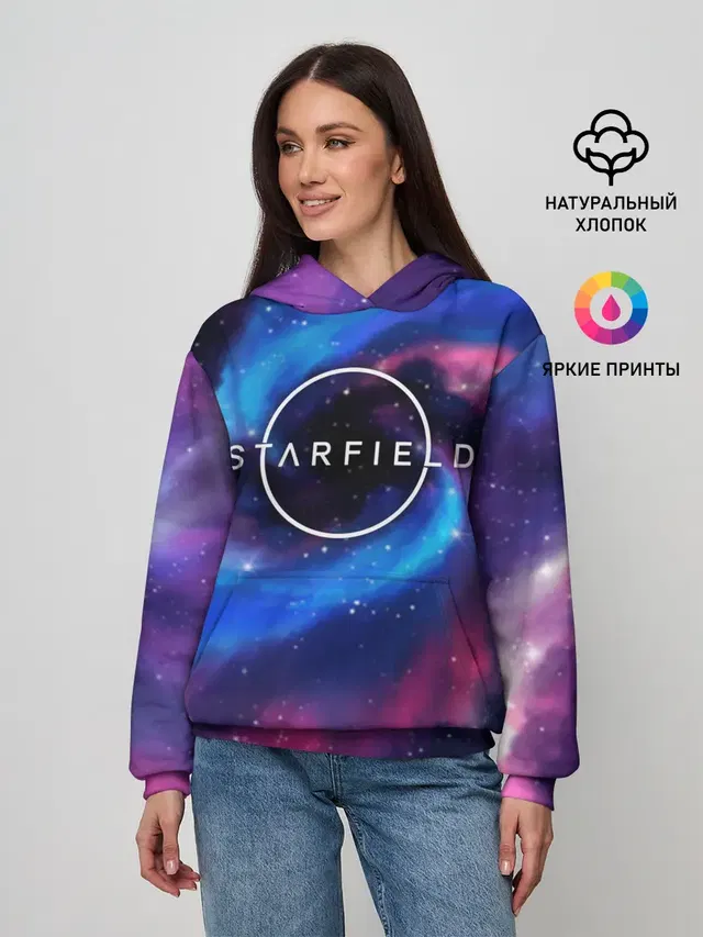 Женское худи с принтом «Разные игры — Starfield — Старфилд»