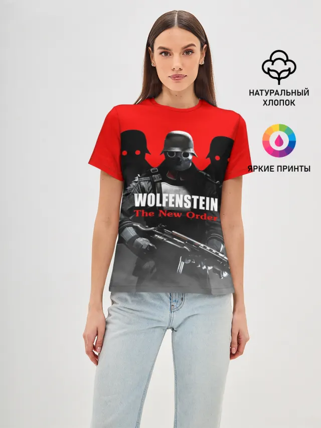 Женская базовая футболка с принтом «Wolfenstein — Wolfenstein: The New Order»
