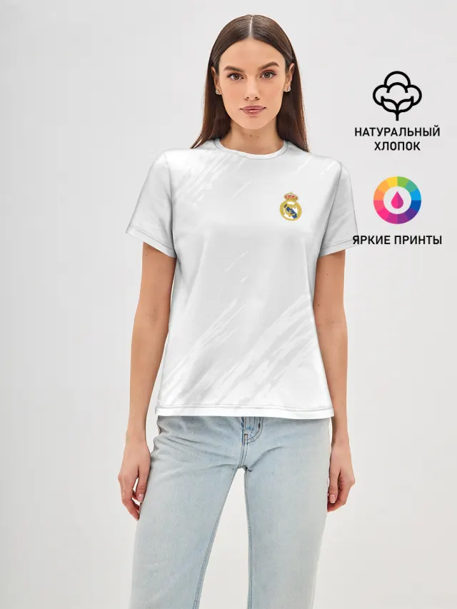 Женская базовая футболка с принтом «Реал Мадрид — Real Madrid 2018 Original»