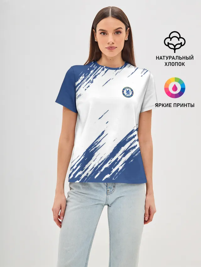 Женская базовая футболка с принтом «Челси — CHELSEA UNIFORM — ФОРМА ЧЕЛСИ»