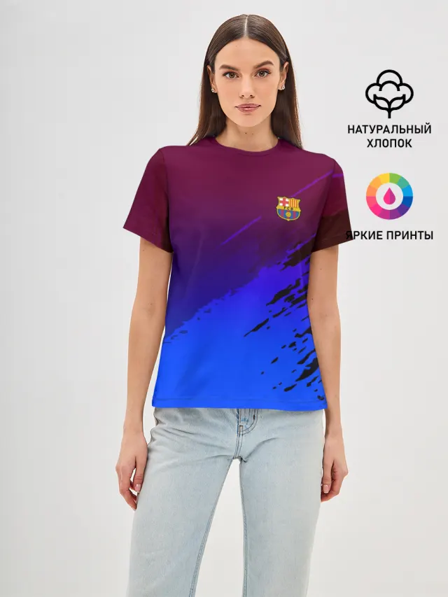 Женская базовая футболка с принтом «Барселона — FC Barcelona SPORT»