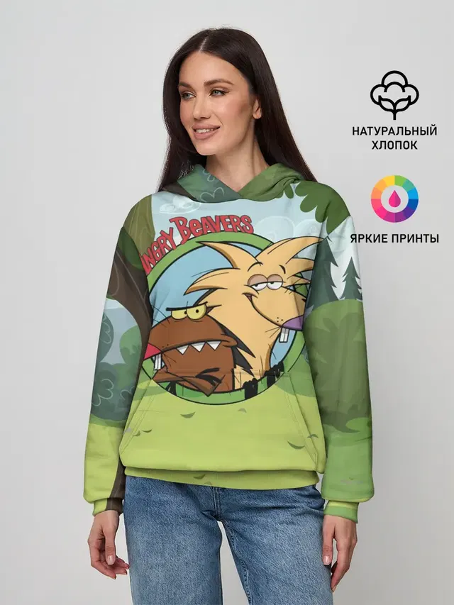 Женское худи с принтом «Крутые бобры — Angry Beavers»