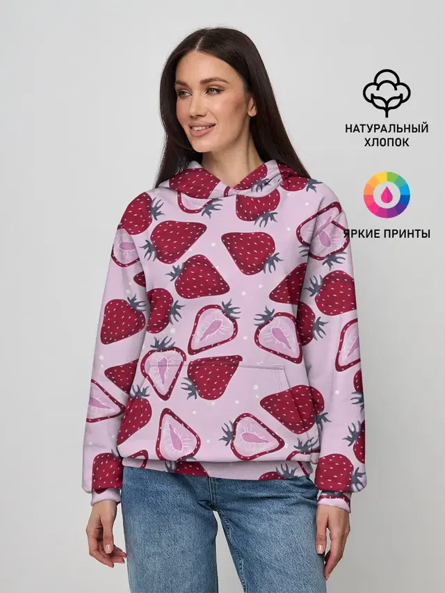 Женское худи с принтом «Еда — Клубничка»