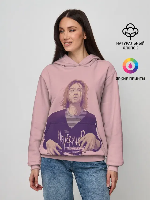 Женское худи с принтом «Kurt Cobain — Курт Невермайнд»