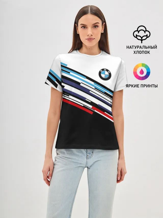 Женская базовая футболка с принтом «BMW — BMW BRAND COLOR»