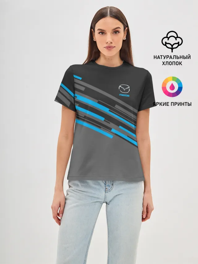 Женская базовая футболка с принтом «Diagonal stripes — MAZDA SPORT»