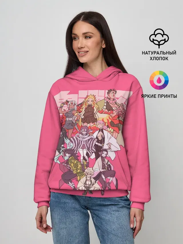 Женское худи с принтом «Клинок, рассекающий демонов — Slayers on pink»