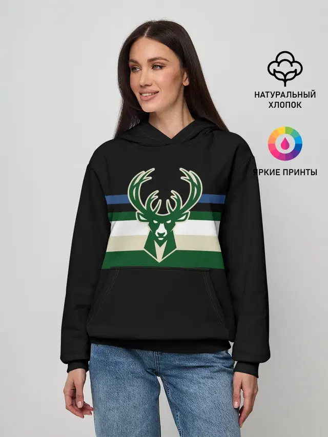Женское худи с принтом «НБА — Milwaukee Bucks форма. Statement Edition»