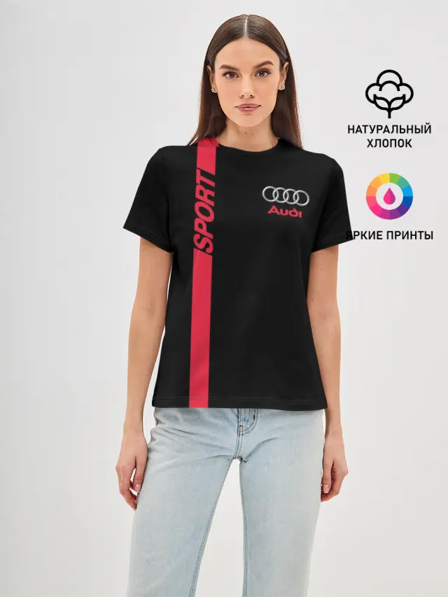 Женская базовая футболка с принтом «Audi — AUDI SPORT»