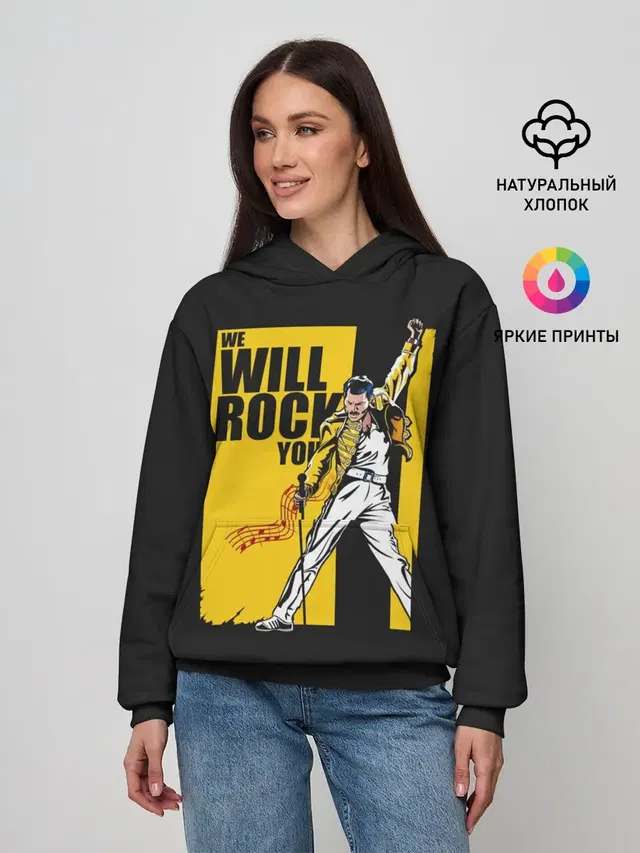 Женское худи с принтом «Queen — We will rock you»