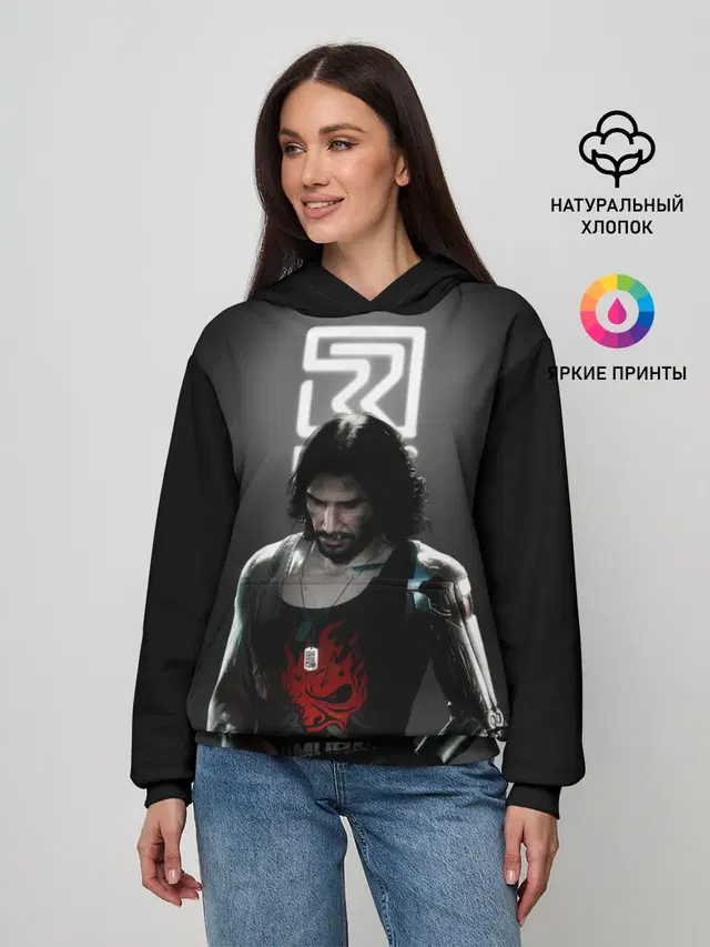 Женское худи с принтом «Cyberpunk 2077 — CP77 — Relic»