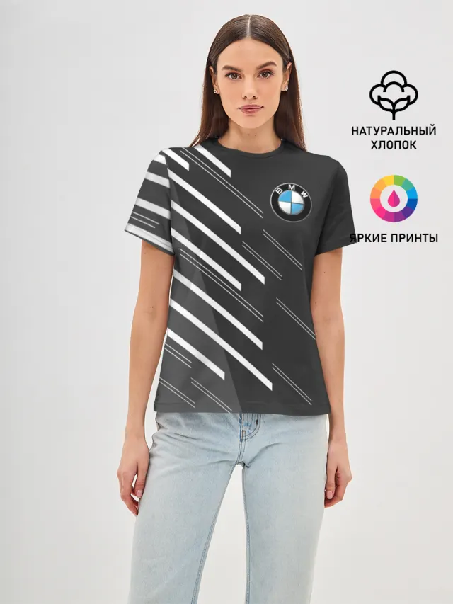 Женская базовая футболка с принтом «BMW — BMW SPORT»