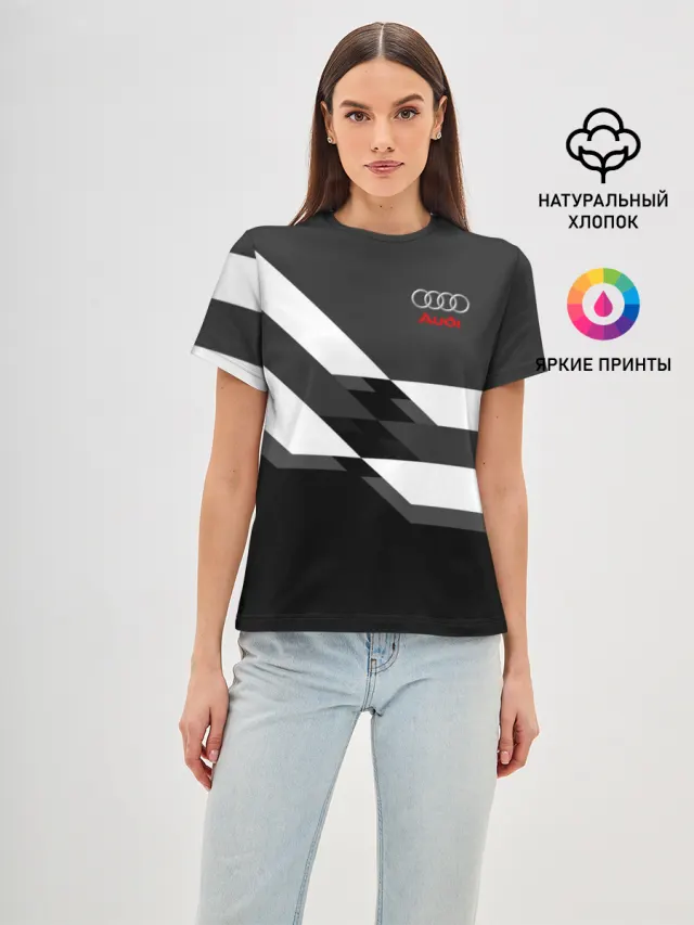 Женская базовая футболка с принтом «Audi — AUDI SPORT»
