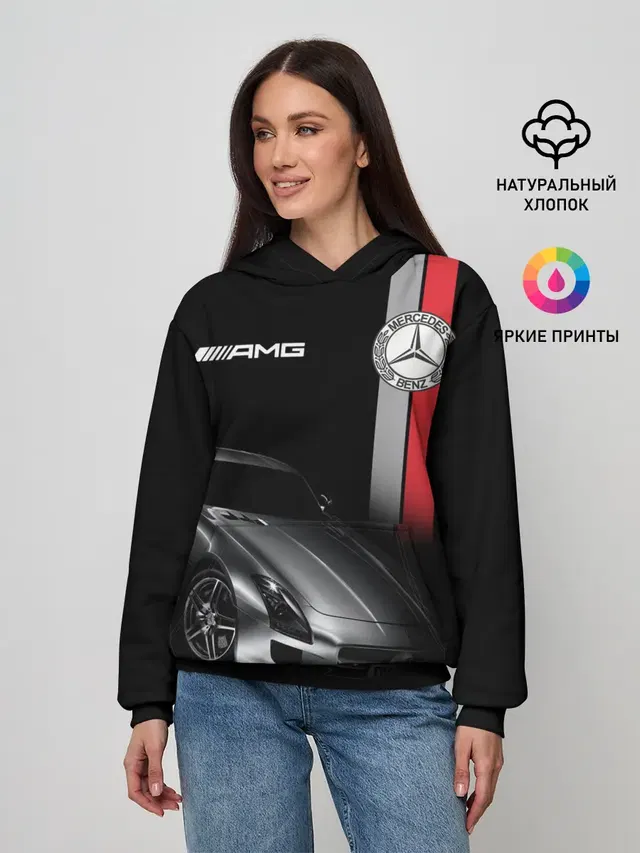 Женское худи с принтом «AMG logo — MERCEDES BENZ AMG»