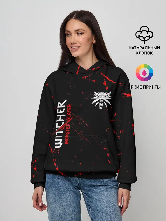 Женское худи с принтом «Grunge — The Witcher Monster Slayer - Grunge»