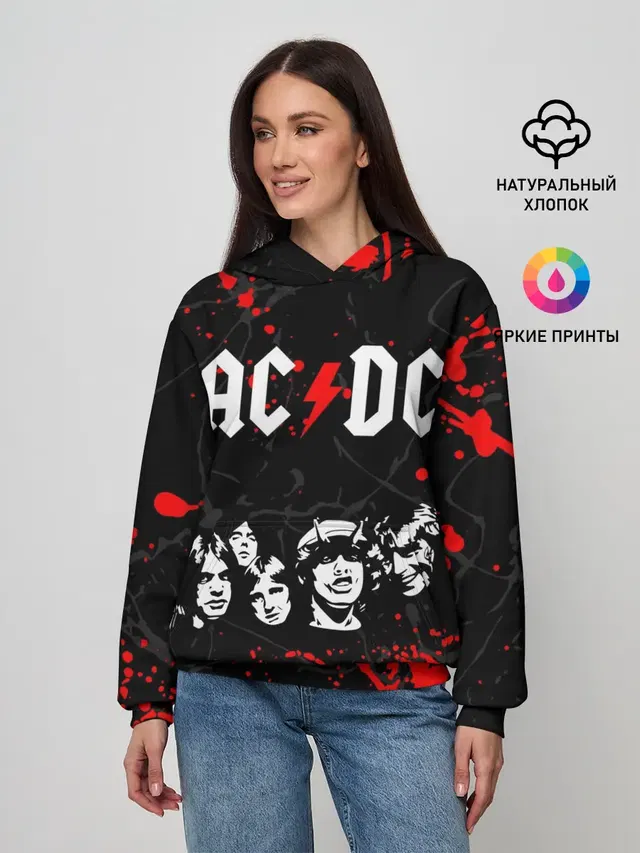 Женское худи с принтом «Band members — AC DC HIGHWAY TO HELL»