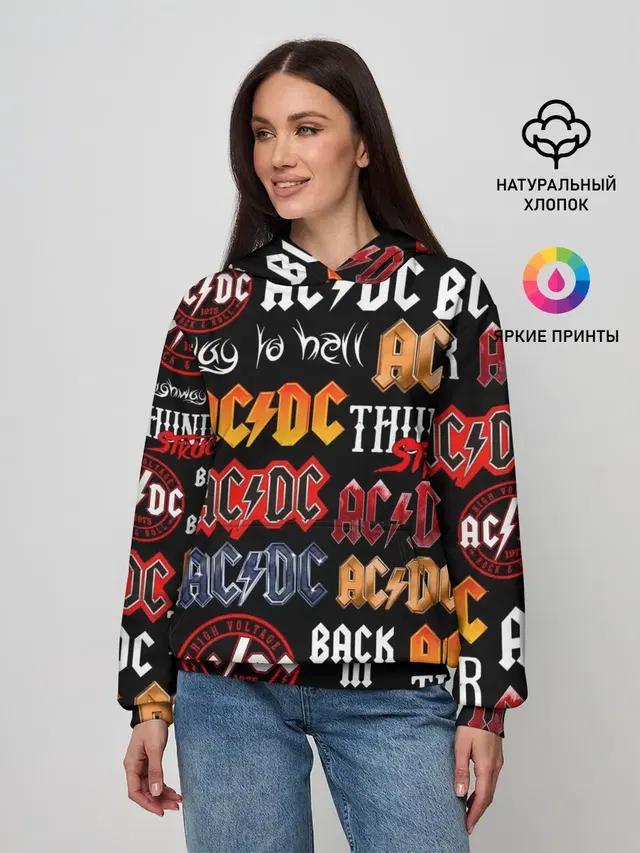 Женское худи с принтом «AC/DC — AC DC LOGOBOMBING»