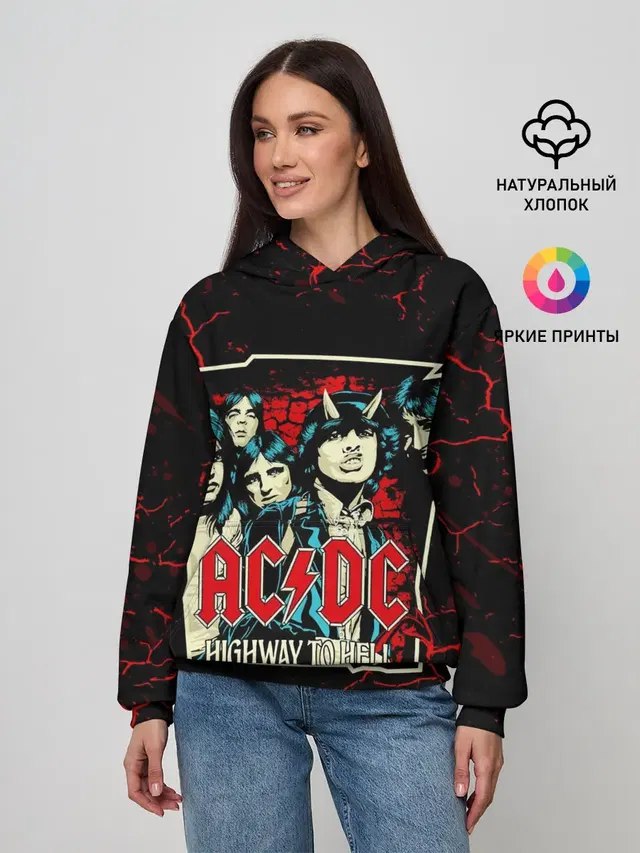 Женское худи с принтом «AC/DC — AC DC HIGHWAY TO HELL»