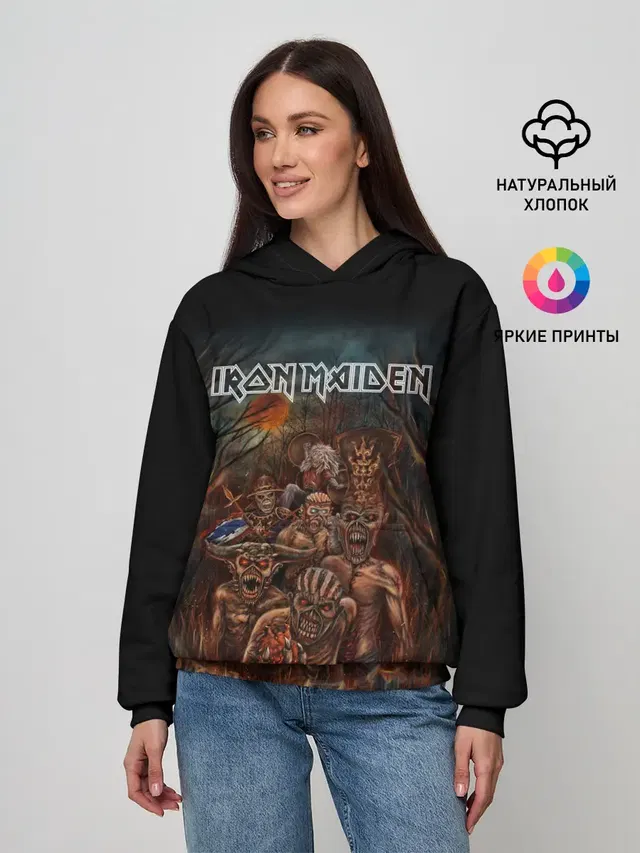 Женское худи с принтом «Iron Maiden mascot — АЙРОН МЕЙДЕН»