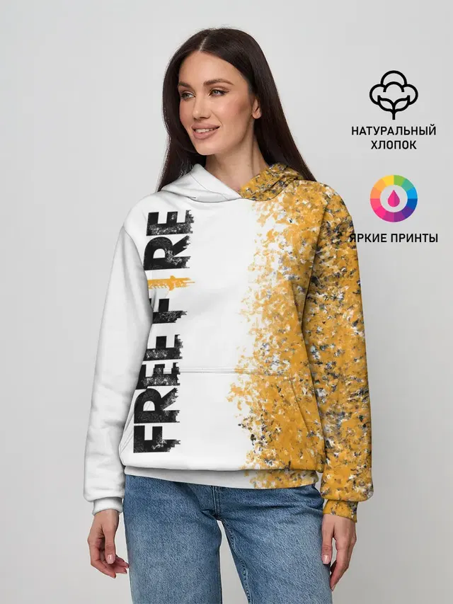 Женское худи с принтом «Grunge texture — FREE FIRE»