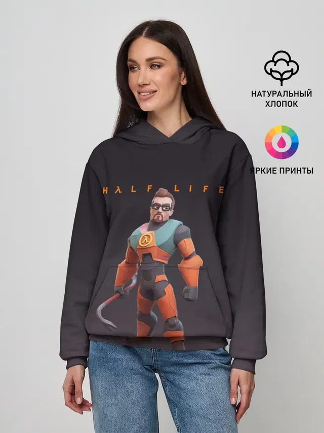 Женское худи с принтом «Freeman Фриман Half Life — FREEMAN — ФРИМАН»