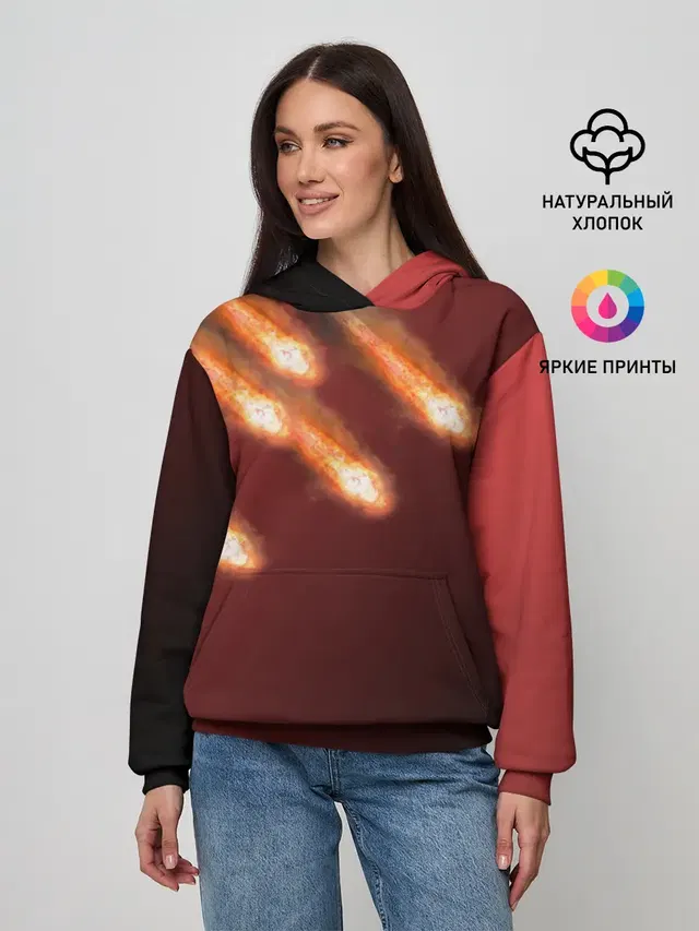 Женское худи с принтом «Астрономия, космос — Падение комет»