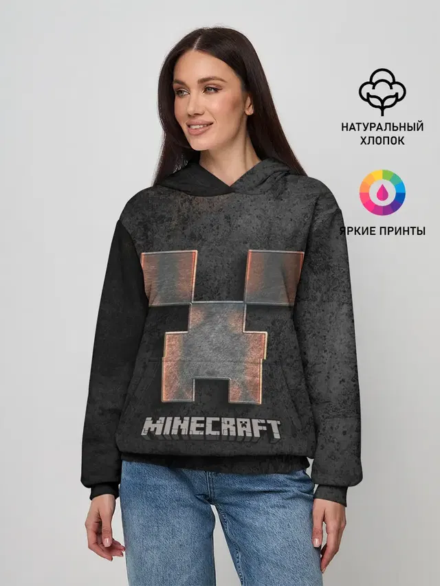 Женское худи с принтом «Майнкрафт — MINECRAFT TEXTURE IRON»