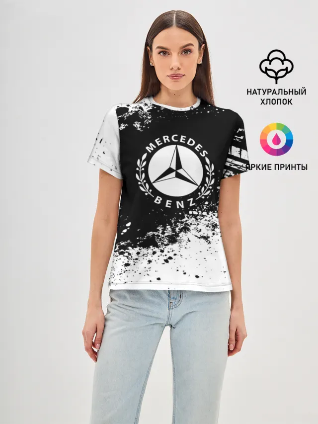 Женская базовая футболка с принтом «Mercedes abstract sport»