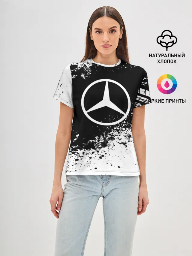 Женская базовая футболка с принтом «Merсedes — Mercedes abstract sport»