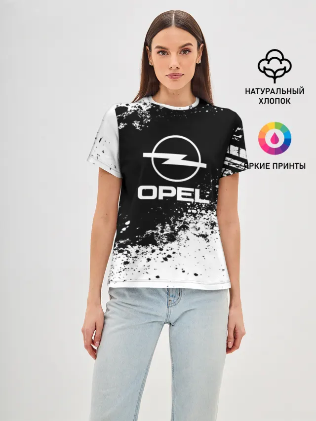 Женская базовая футболка с принтом «Opel — Opel abstract sport»