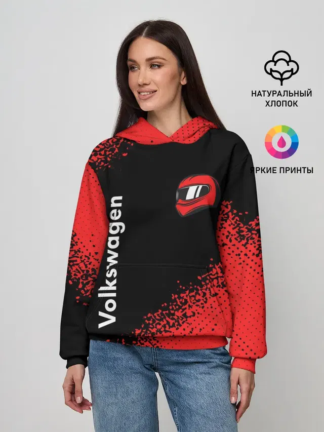 Женское худи с принтом «Volkswagen — Фольксваген - Racing»