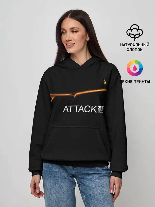 Женское худи с принтом «Attack — ATTACK 30 Seconds to Mars»
