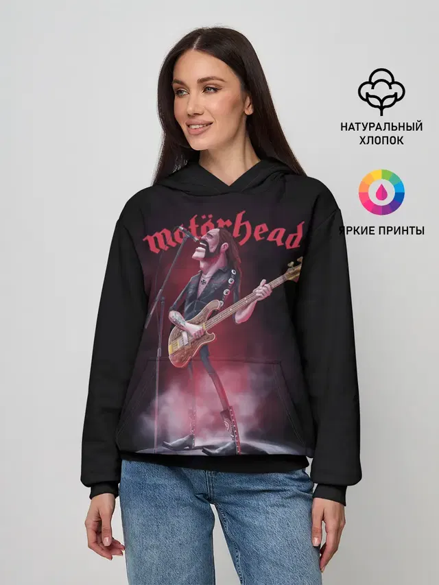Женское худи с принтом «Motorhead — Поющий Лемми»