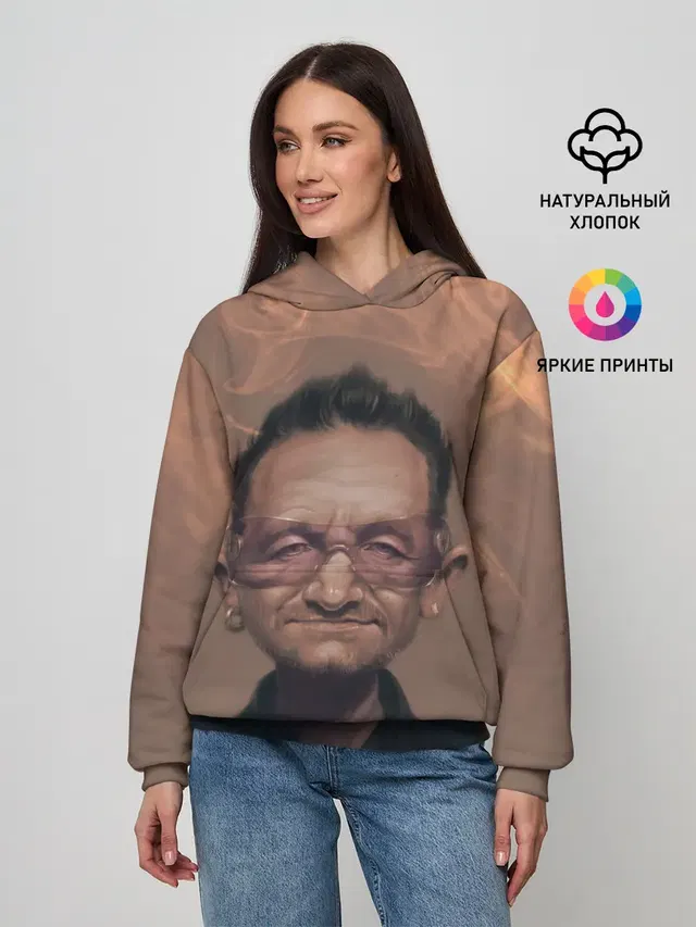 Женское худи с принтом «Боно U2 Ю ТУ»