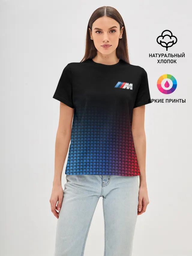 Женская базовая футболка с принтом «BMW — BMW MOTORSPORT»
