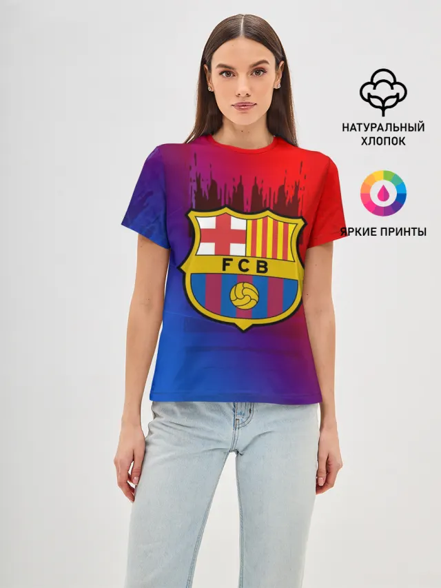 Женская базовая футболка с принтом «Барселона — FC Barcelona color sport»