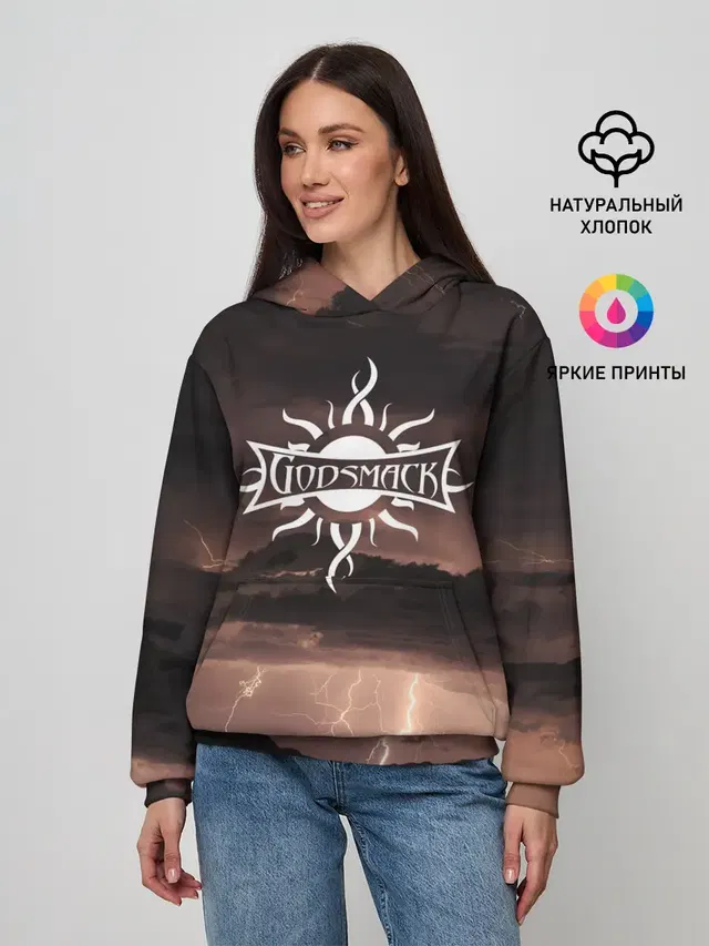 Женское худи с принтом «Godsmack Годсмак»