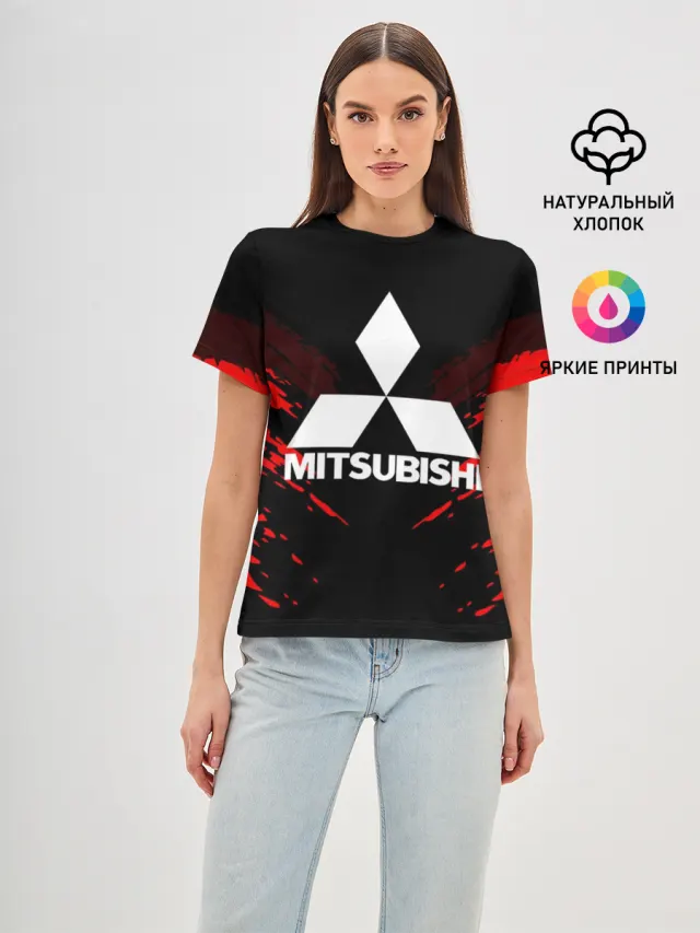 Женская базовая футболка с принтом «Mitsubishi — MITSUBISHI SPORT COLLECTION»
