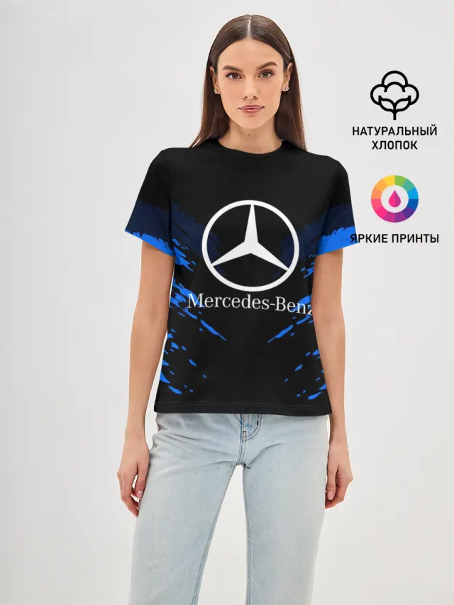 Женская базовая футболка с принтом «Mercedes-Benz — MERCEDES-BENZ SPORT COLLECTION»