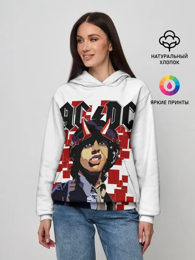 Женское худи с принтом «AC — AC/DC Ангус Янг»