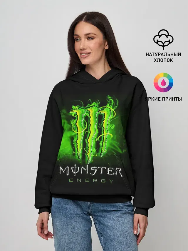Женское худи с принтом «Разные тренды — MONSTER ENERGY NEON — НЕОН»