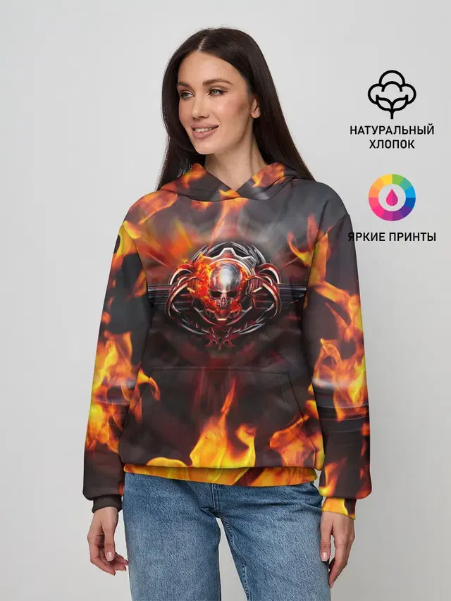 Женское худи с принтом «Fire — FIRE GEARS OF WAR — ПОСТЕР В ОГНЕ»