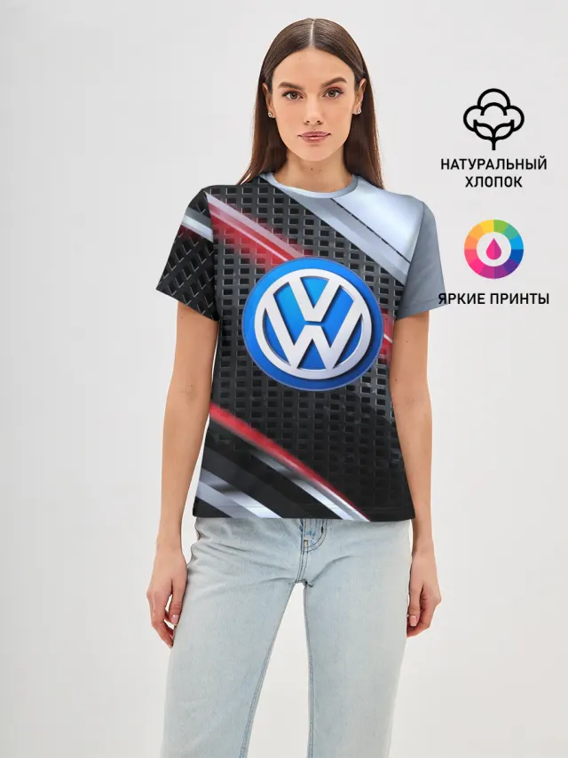 Женская базовая футболка с принтом «Volkswagen — VOLKSWAGEN high speed»